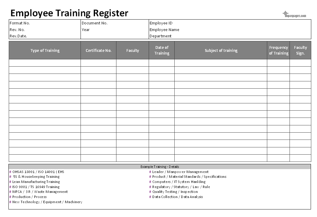 training register template